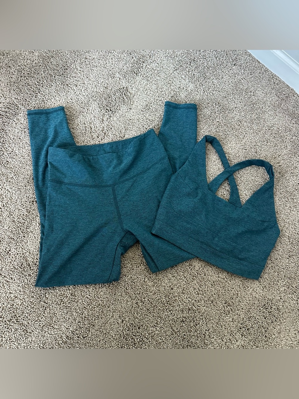 Nualime 2 Piece Activewear Set Teal Heather Crop Sports Bra High Waist Leggings